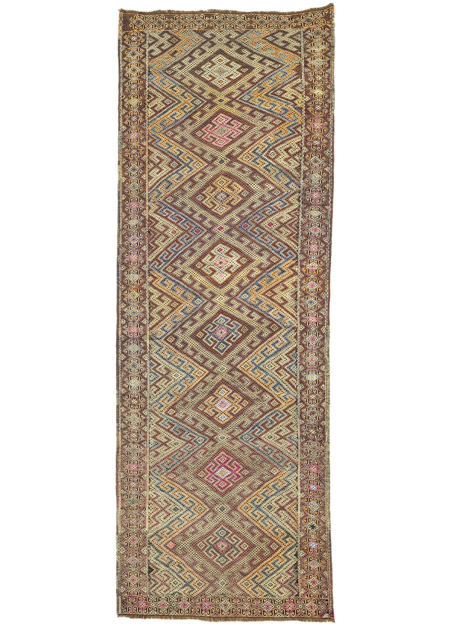 Hazra Geometric Design Cicim Kilim Artesanal Natural Wool 153x433cm – Origen Sostenible