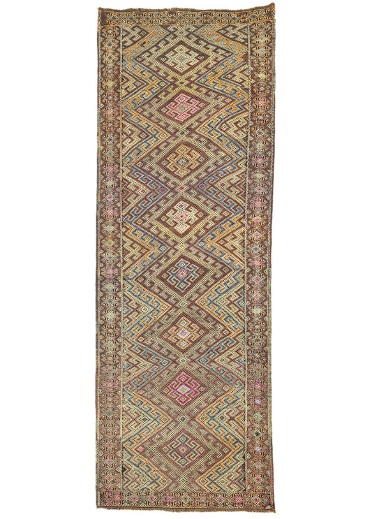 Hazra Geometric Design Cicim Kilim Artesanal Natural Wool 153x433cm – Origen Sostenible