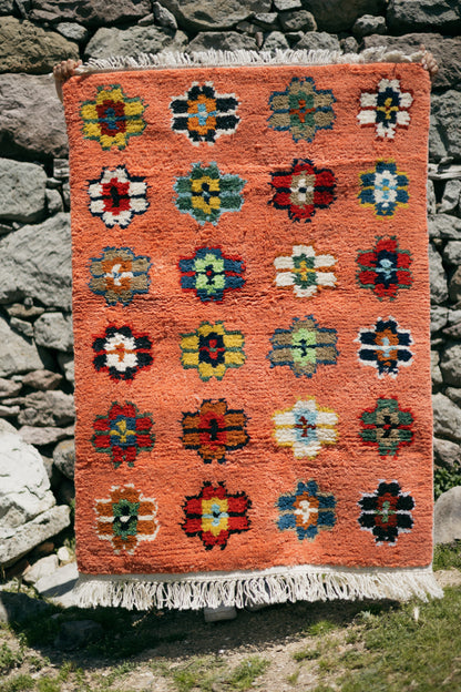 Spring Coral Flowers Rug - Eternal Garden Handwoven by Master Flora