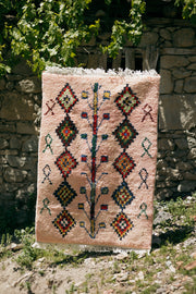 Alfombra Árbol De La Vida Rosa Claro- Símbolo Ancestral Tejido a Mano