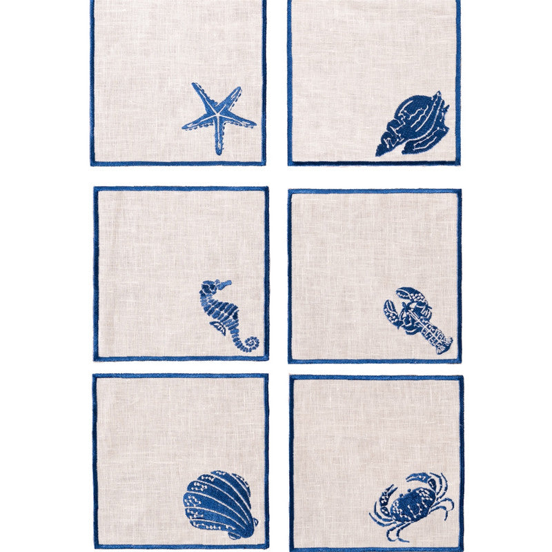 Set of 6 Marin Cocktail Napkins - Marina Collection in Natural Linen
