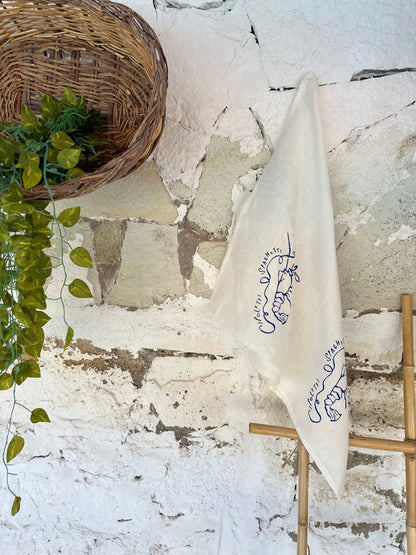 Set of 2 Aqua Blu Kitchen Towels - Handmade Navy Linen