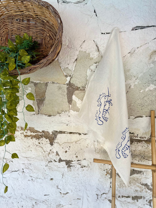 Set of 2 Aqua Blu Kitchen Towels - Handmade Navy Linen