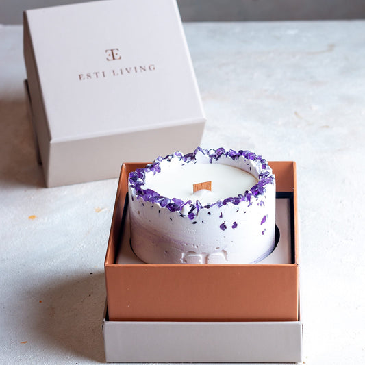Vela Premium Lavanda con Piedra Amatista - Edición Luxury (300G)