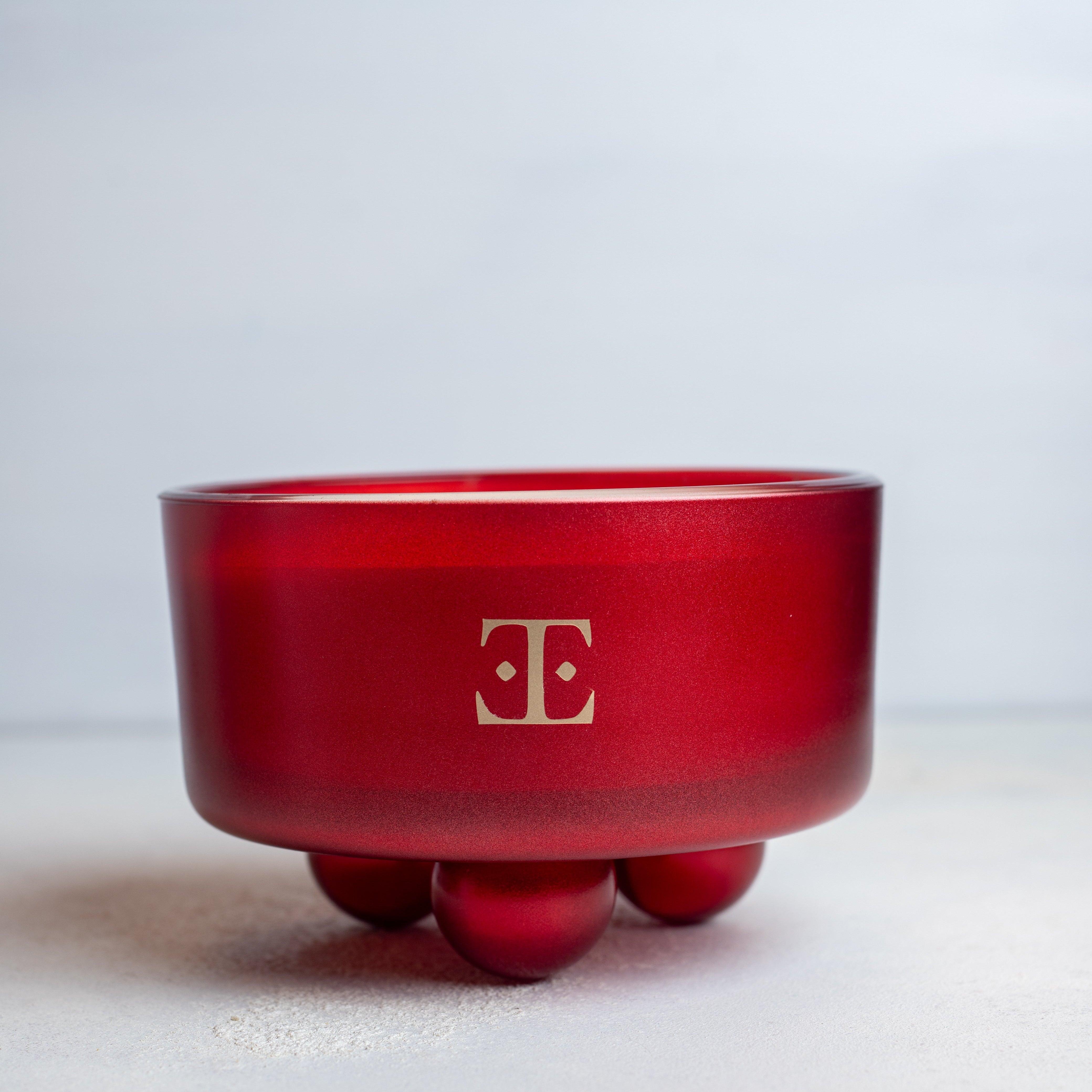 XL Red Velvet Bowl Candle - Sculptural Design in Glass