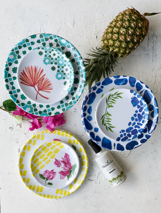 Set 4 Platos Pequeños Crucero Santorini - Cerámica Mediterránea Insular Lujo