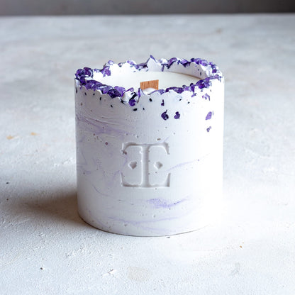 Vela Premium Lavanda con Piedra Amatista - Edición Luxury (300G)