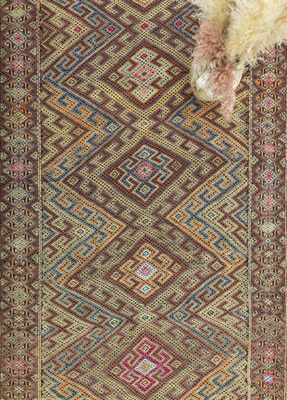 Hazra Geometric Design Cicim Kilim Artesanal Natural Wool 153x433cm – Origen Sostenible