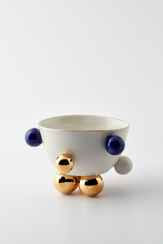 Cosmos Porcelain Bowl Large, Gold-Dark Blue Detail