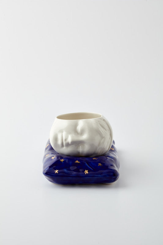 Sleeping Beauty Cup &amp; Dark Blue Pillow Porcelain Set