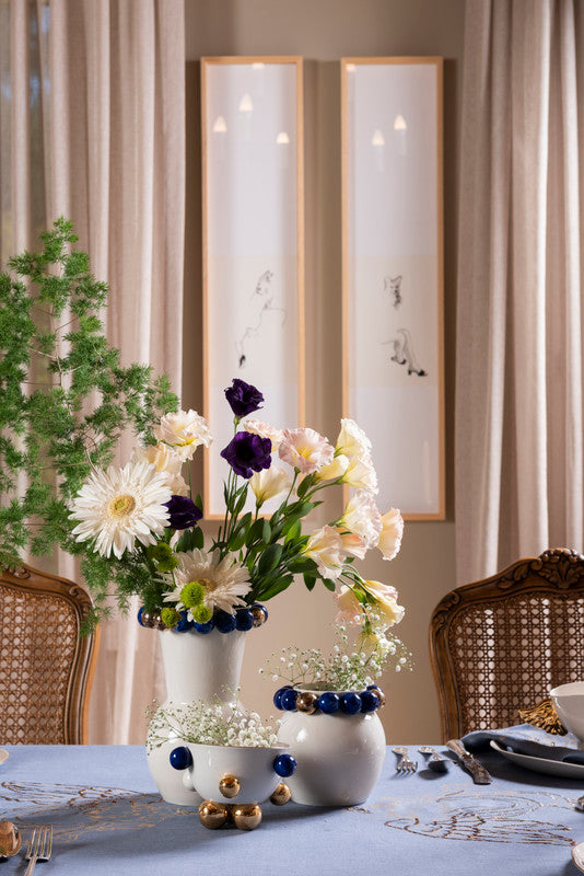 Cosmos Porcelain Bowl Medium, Gold-Dark Blue Detail