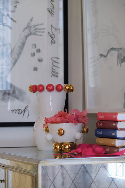 Cosmos Porcelain Bowl Medium, Gold-Red Detail