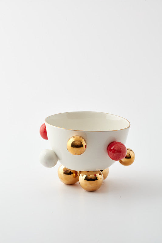 Cosmos Porcelain Bowl Medium, Gold-Red Detail