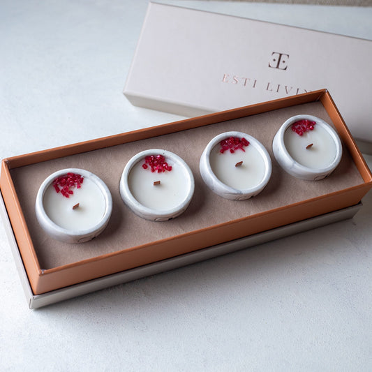 Colección "SIMPLY Red" Mini - Set 4 Velas Mediterráneas
