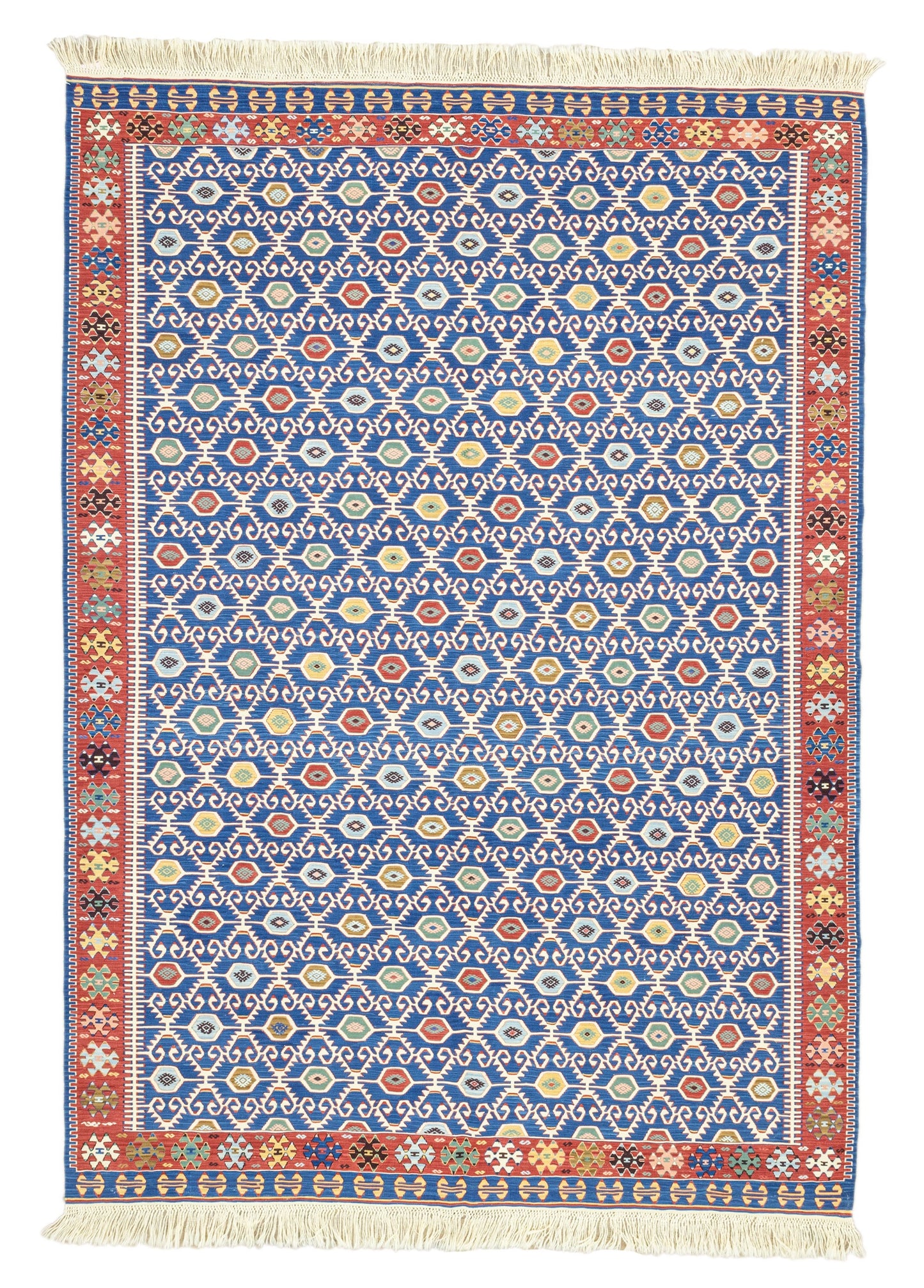 Koltan Geometric Patterned Blue Wool Kilim Artesanal Natural Wool 202x293cm – Origen Sostenible
