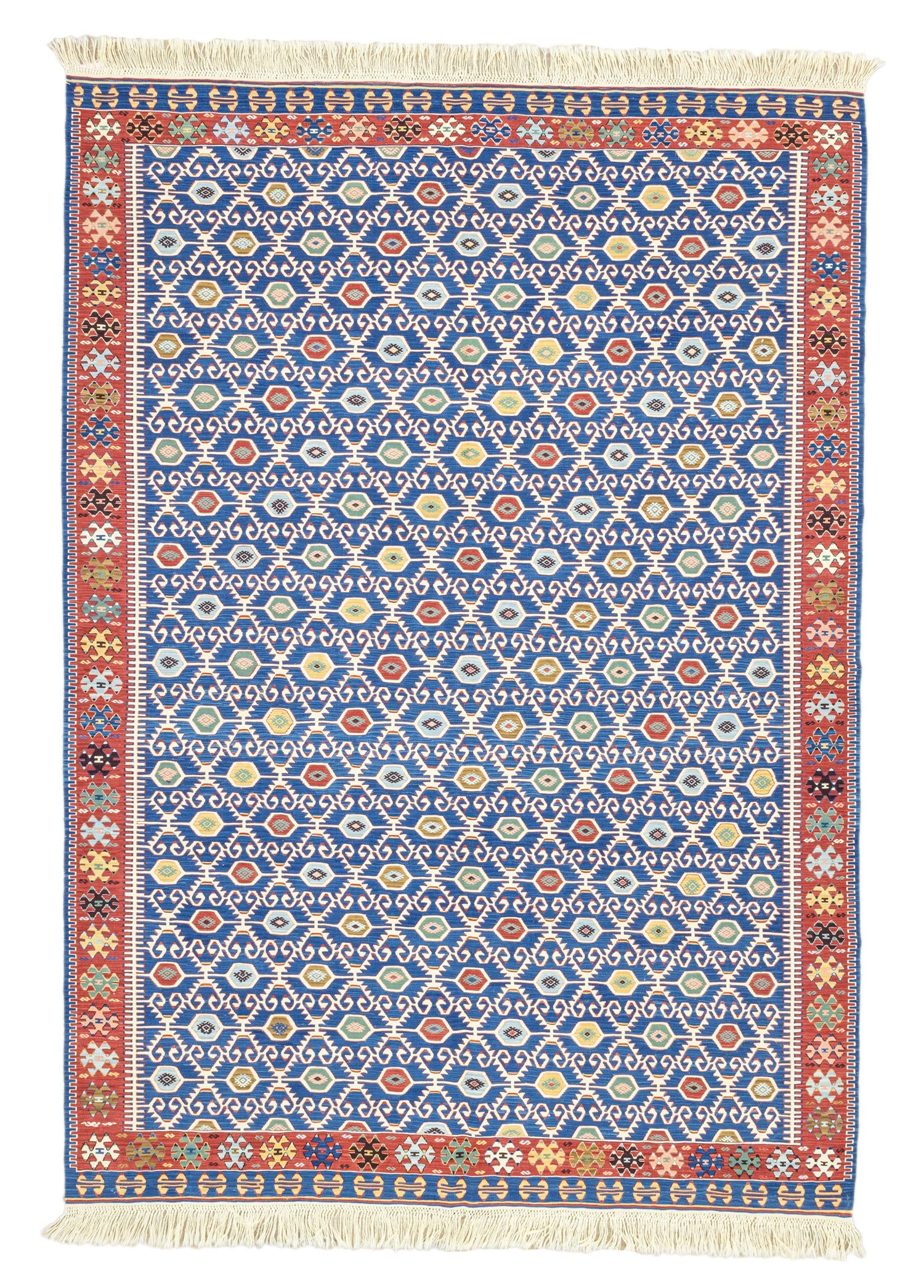 Koltan Geometric Patterned Blue Wool Kilim Artesanal Natural Wool 202x293cm – Origen Sostenible