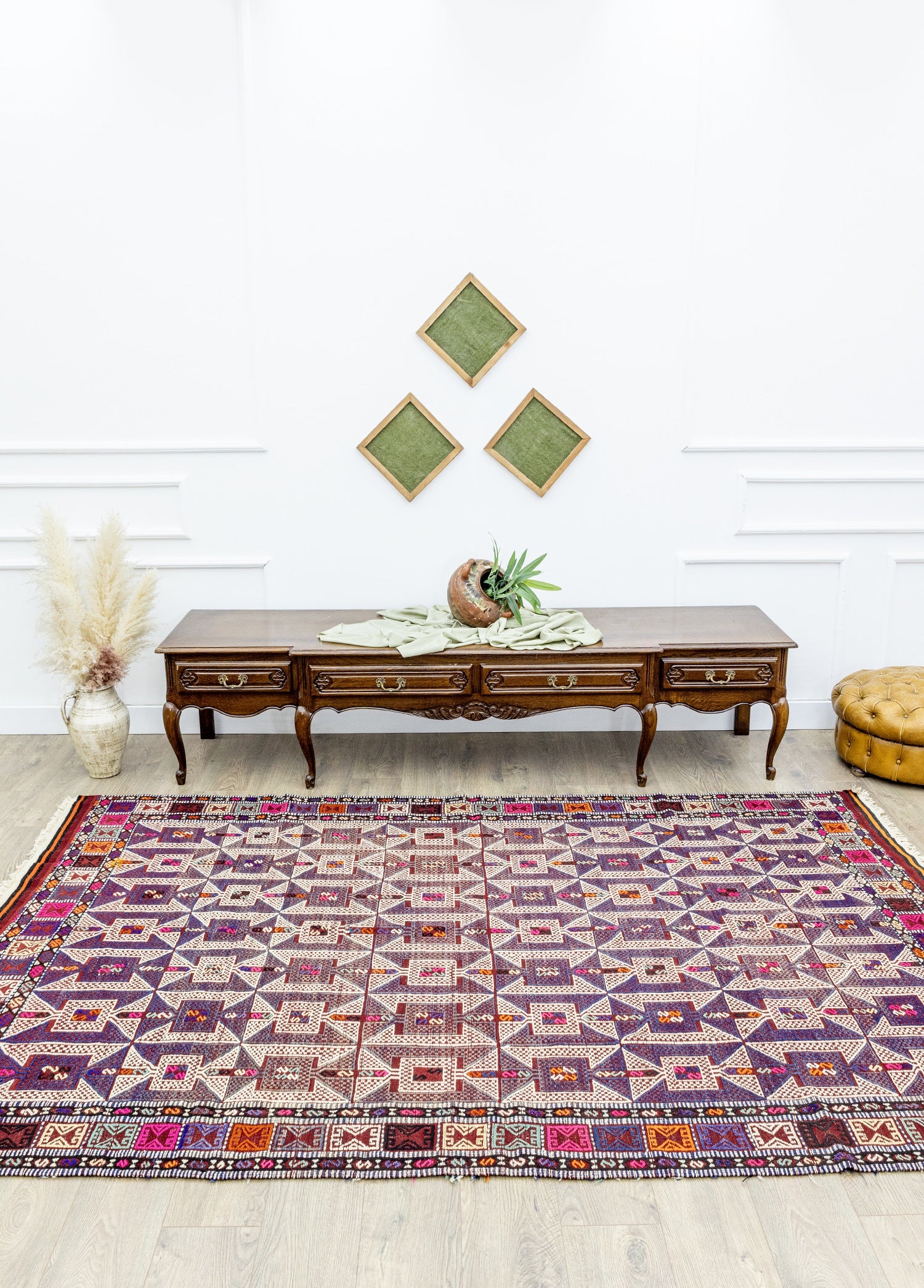 Meruert Geometric Designed Wool Cicim Kilim Artesanal Natural Wool 179x284cm – Origen Sostenible