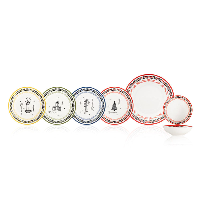 Complete Holiday 12-Piece Multicolor Dinnerware Set - Premium Porcelain