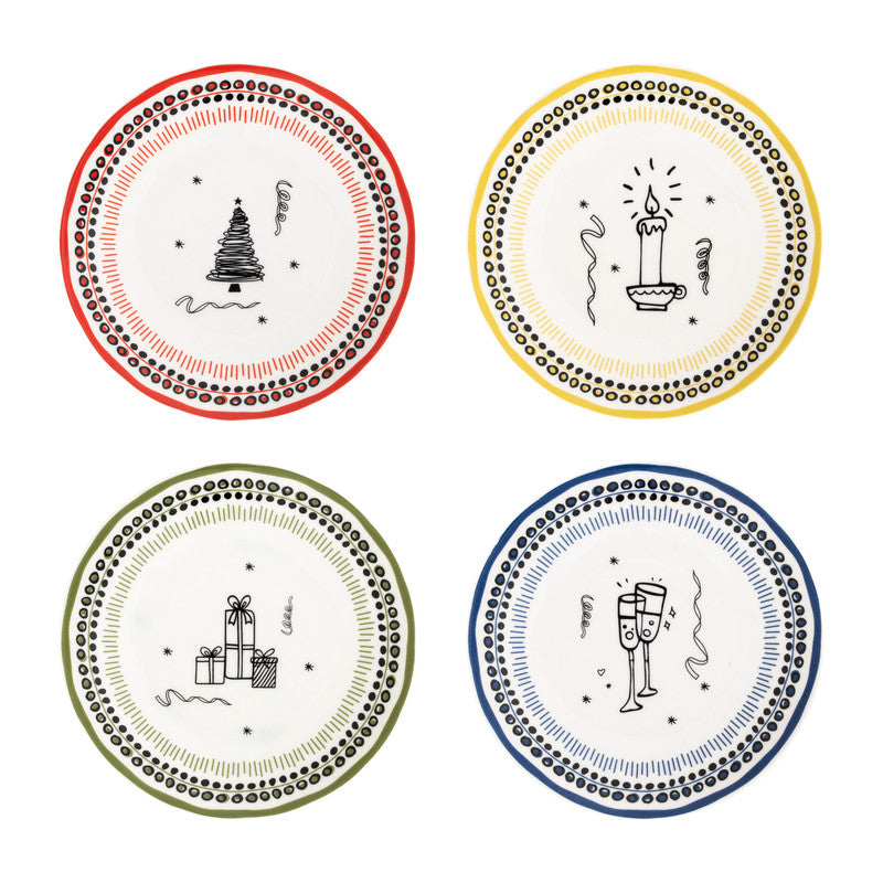 Set of 4 Holiday Porcelain Dessert Plates - 20 cm