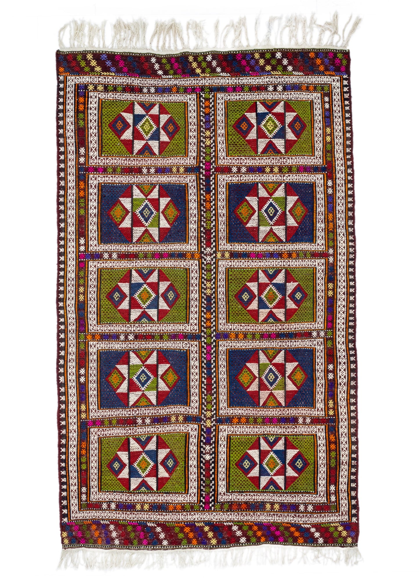 Zerda Hand-Woven Geometric Pattern Cicim Kilim Artesanal Natural Wool 170x290cm – Origen Sostenible