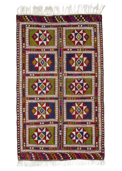 Zerda Hand-Woven Geometric Pattern Cicim Kilim Artesanal Natural Wool 170x290cm – Origen Sostenible