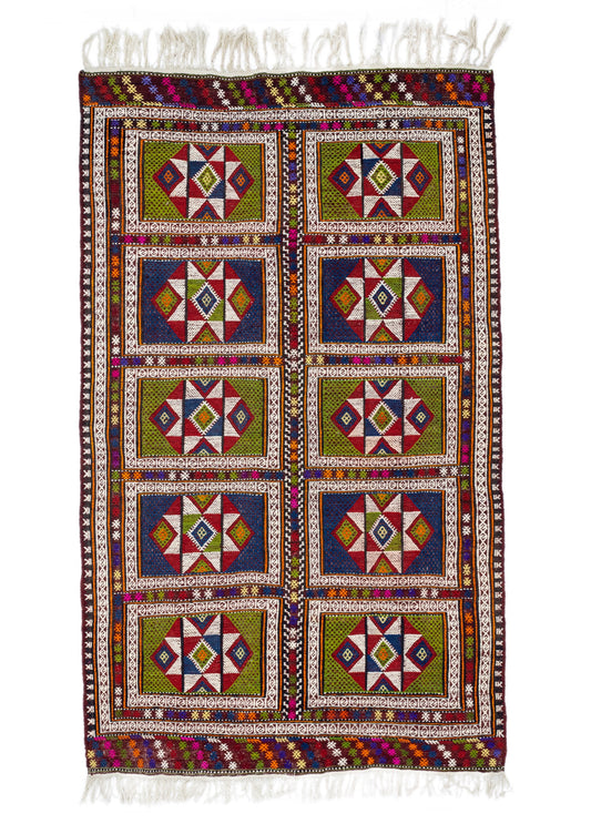 Zerda Hand-Woven Geometric Pattern Cicim Kilim Artesanal Natural Wool 170x290cm – Origen Sostenible