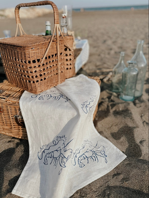 Set of 2 Aqua Blu Kitchen Towels - Handmade Navy Linen