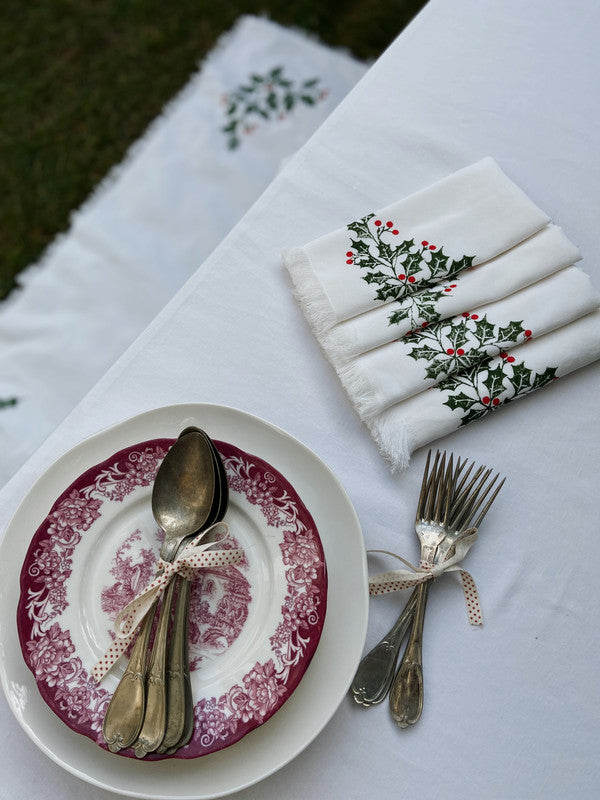 Set De 6 Servilletas Ilex De Lino Premium - Edición Navideña