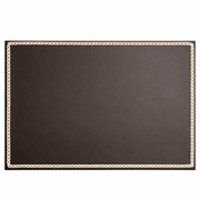 Mantel Individual  Rectangular de Cuero Sintético con Ribete Trenzado - Marrón