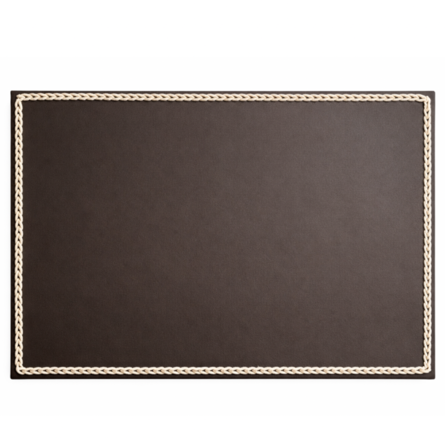 Mantel Individual  Rectangular de Cuero Sintético con Ribete Trenzado - Marrón