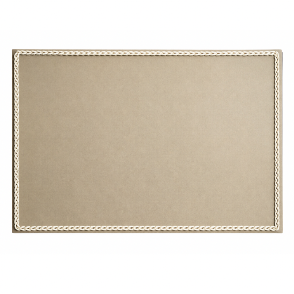 Mantel Individual Rectangular de Cuero Sintético con Ribete Trenzado - Beige
