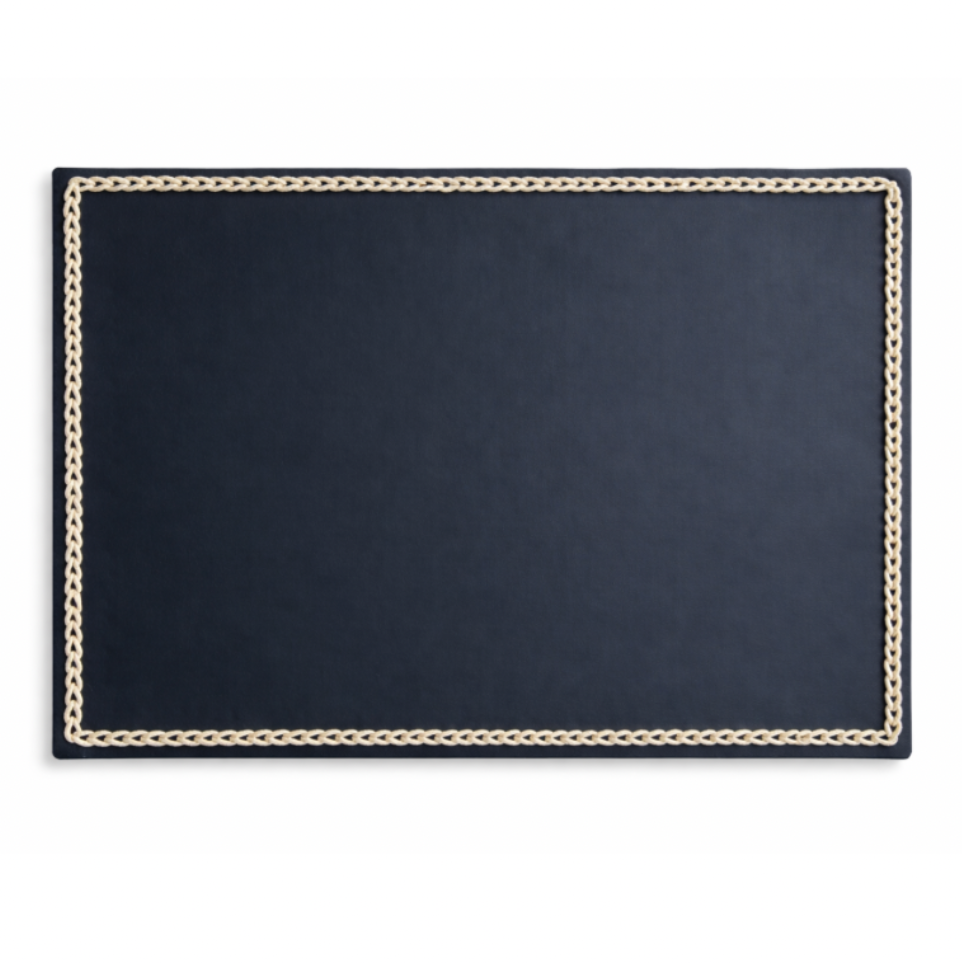 Mantel Individual  Rectangular de Cuero Sintético con Ribete Trenzado - Azul Marino