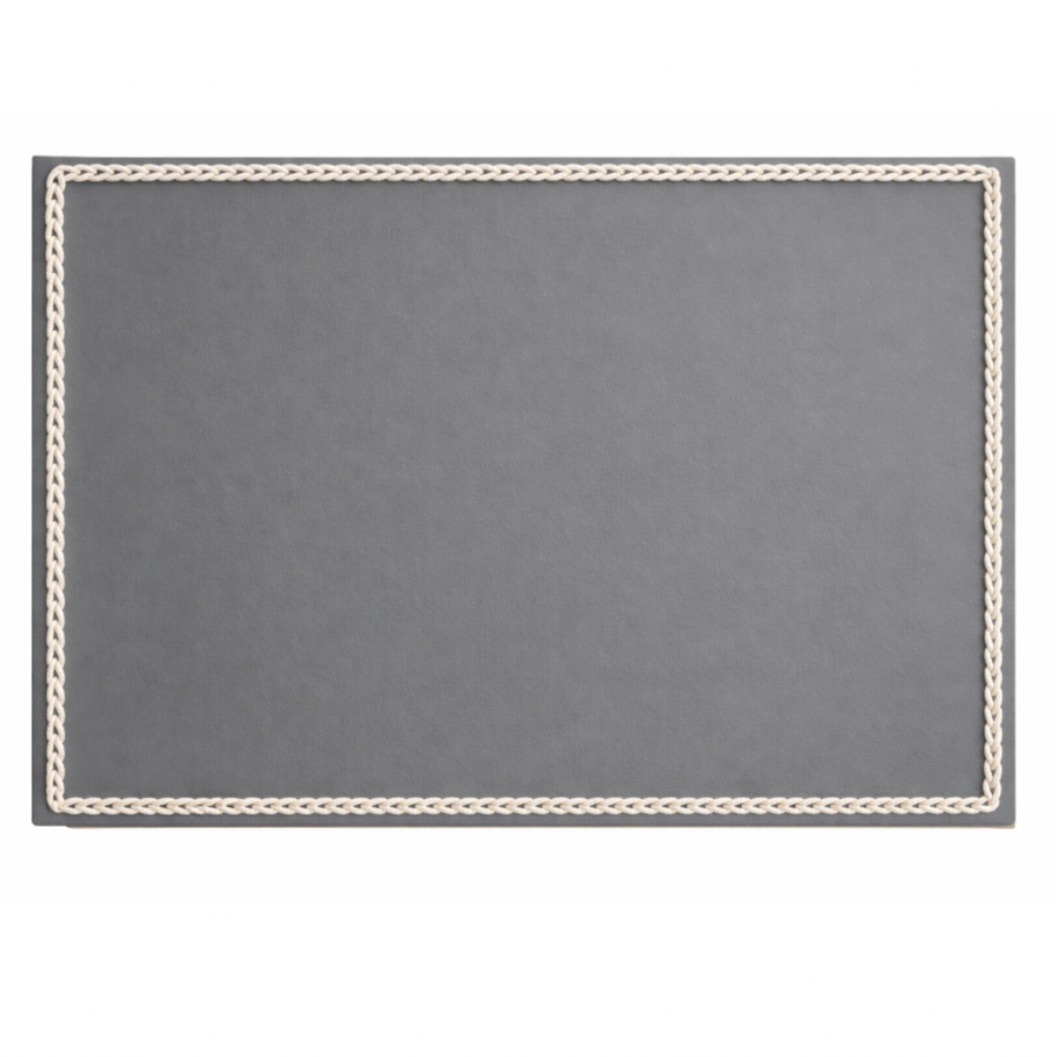 Mantel Individual Rectangular de Cuero Sintético con Ribete Trenzado - Gris