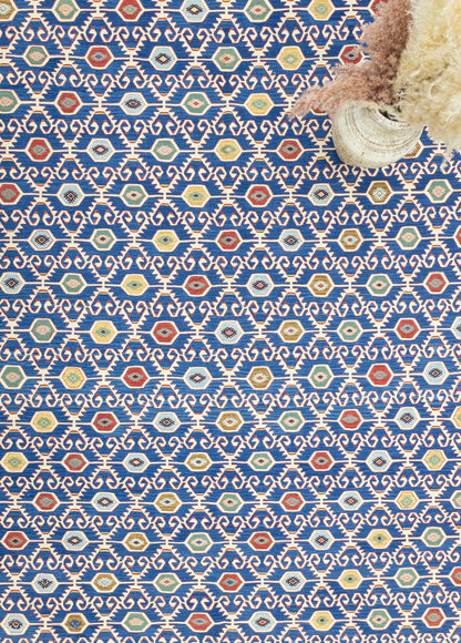 Koltan Geometric Patterned Blue Wool Kilim Artesanal Natural Wool 202x293cm – Origen Sostenible
