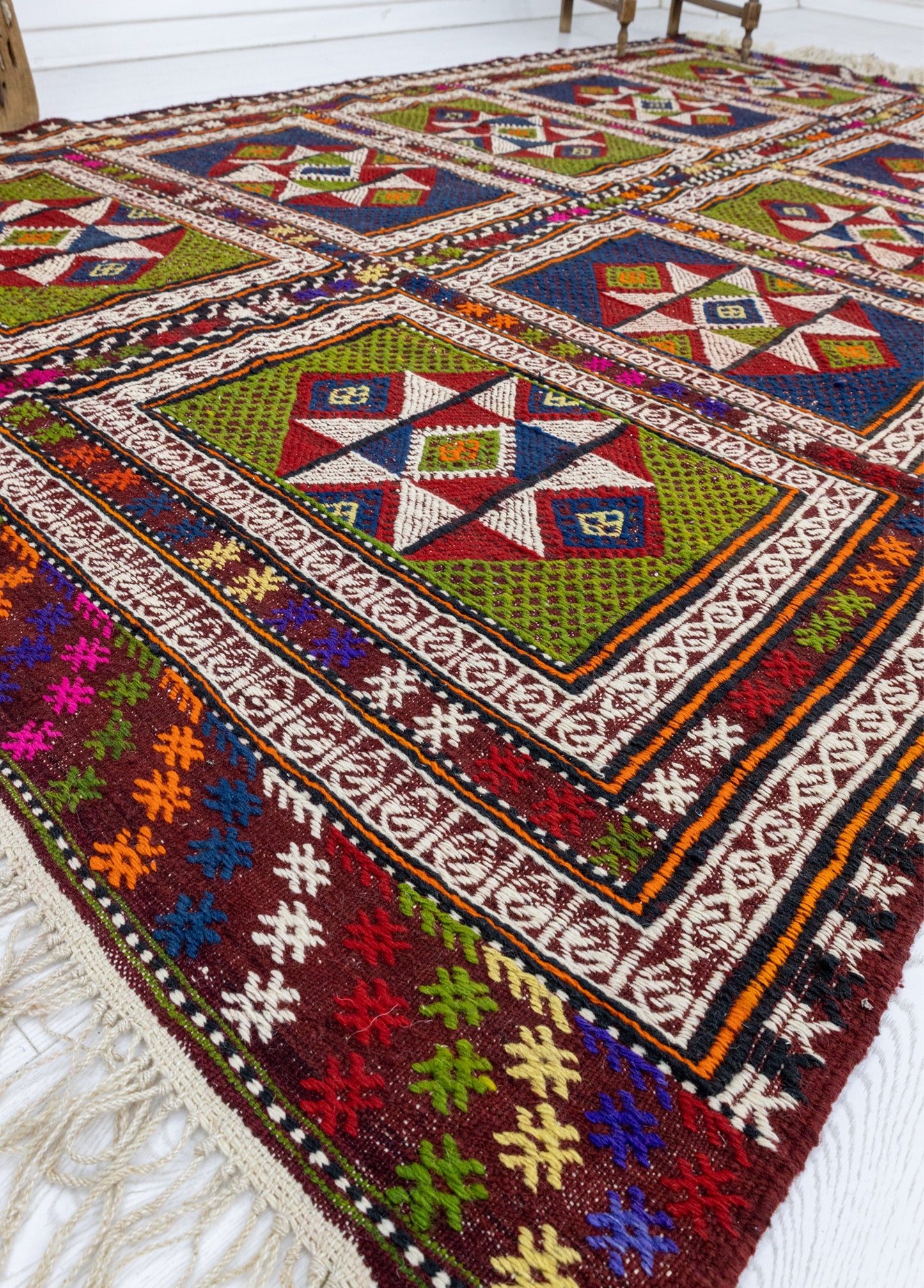 Zerda Hand-Woven Geometric Pattern Cicim Kilim Artesanal Natural Wool 170x290cm – Origen Sostenible
