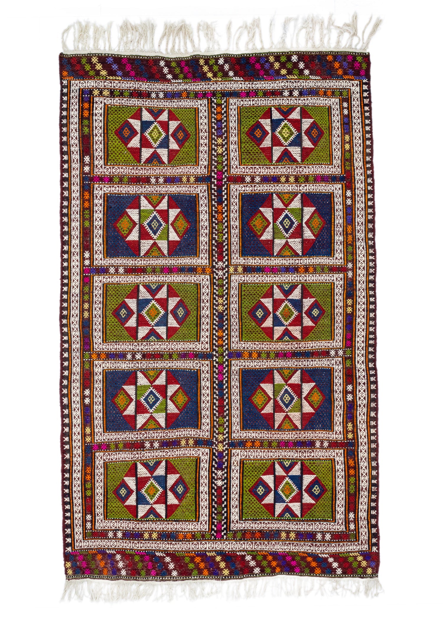 Zerda Hand-Woven Geometric Pattern Cicim Kilim Artesanal Natural Wool 170x290cm – Origen Sostenible