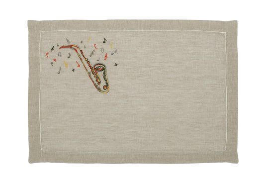 Natural Linen Placemat "Jazz" - Musical Embroidery