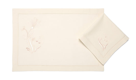 Cream Linen Placemat "Pink Dream" - Romantic Embroidery