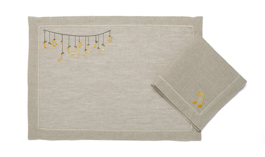 Natural Linen Placemat "Your Song" - Melodic Embroidery
