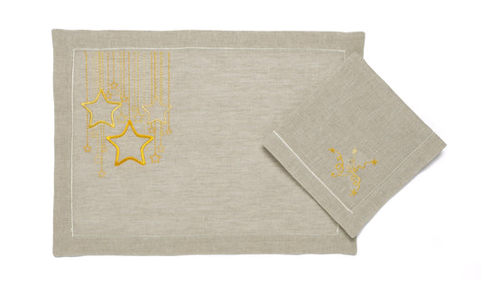 Mantel Individual "Tu Estrella" Lino Natural - Destino Personal Bordado en Fibra Celestial