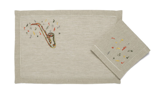 Natural Linen Placemat "Jazz" - Musical Embroidery