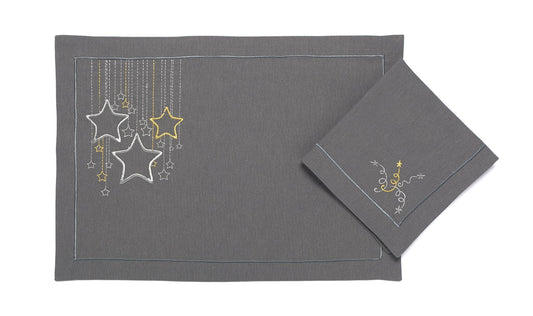 Mantel Individual "Tu Estrella" Antracita - Destino Urbano Bordado en Elegancia Nocturna