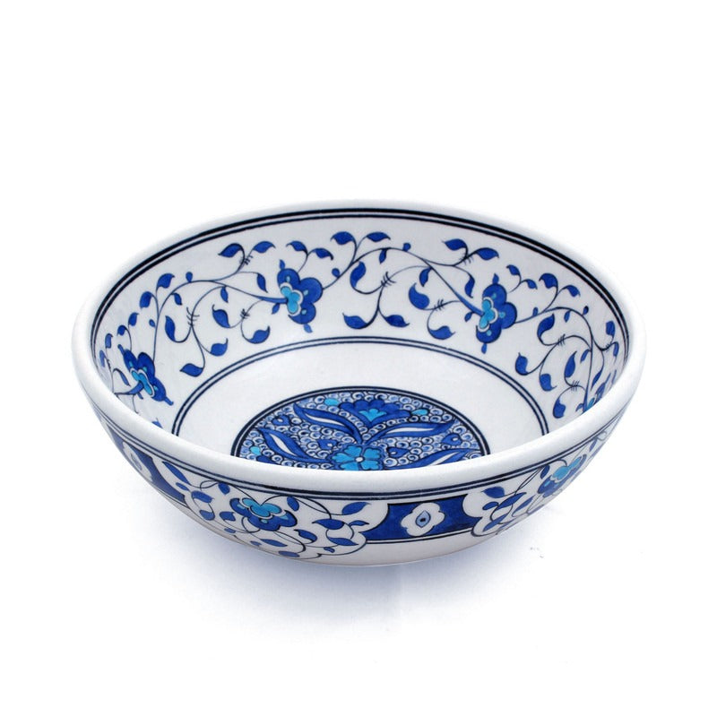 Babanakkaş Turkish Tile Bowl with Navy Blue Swirls - Exclusive Piece