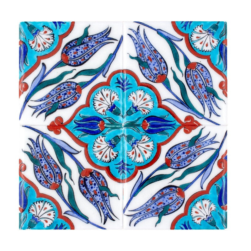 Juego Premium De 4 Posavasos De Azulejos Tulipanes Y Claveles - Edición Limitada