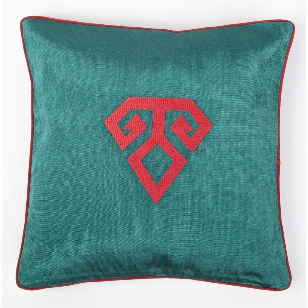 Kutnu Silk Pillow with Embroidery - Fertility, Authentic Silk Cushion Green