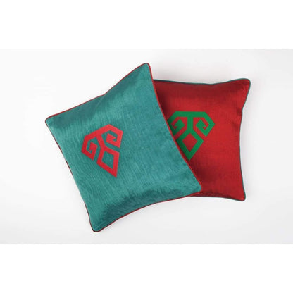 Kutnu Silk Pillow with Embroidery - Fertility, Authentic Silk Cushion Green