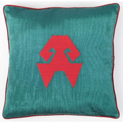 Kutnu Silk Pillow with Embroidery - HandsOnHips , Authentic Silk Cushion Green