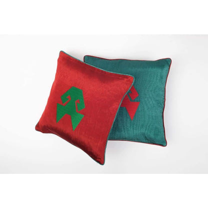 Kutnu Silk Pillow with Embroidery - HandsOnHips , Authentic Silk Cushion Green