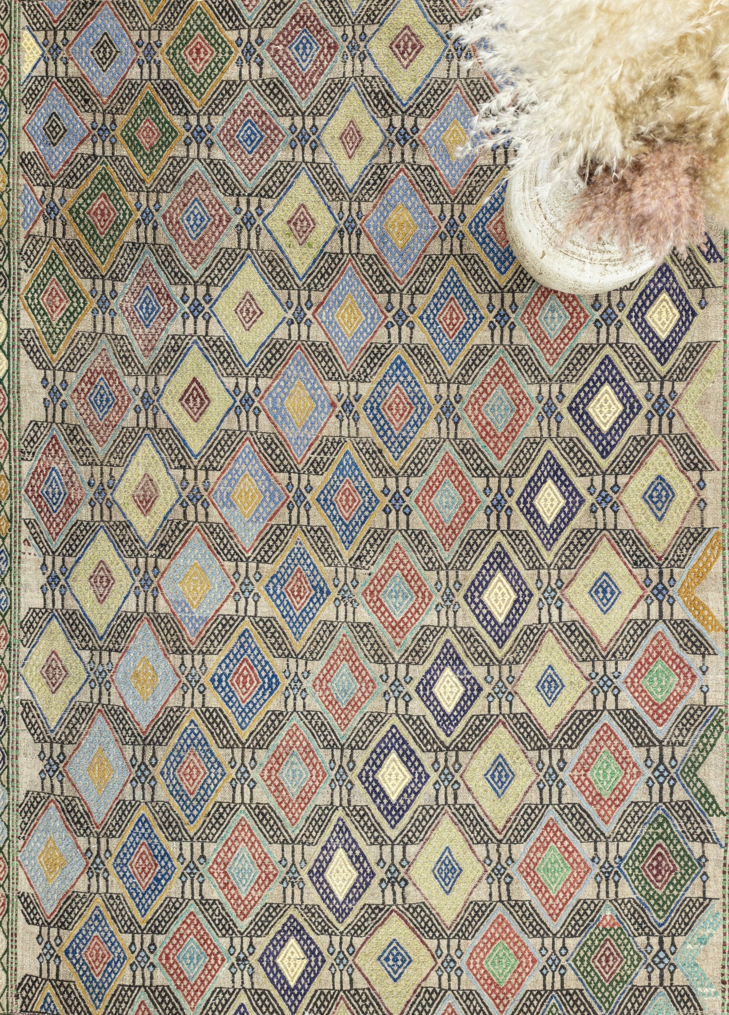 Alfombra Akasya Geométrica Cicim - Lana Premium Natural 135x186cm