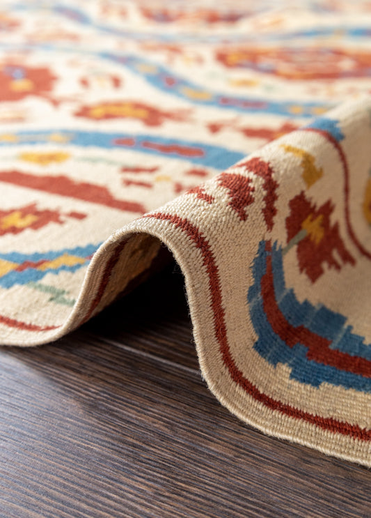 Klair Uzbek Patterned Hand Woven Wool Rug Artesanal Natural Wool 170x224cm – Origen Sostenible